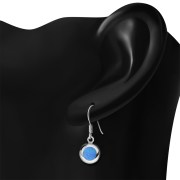 Synthetic Azure Blue Opal Round Silver Earrings - e360